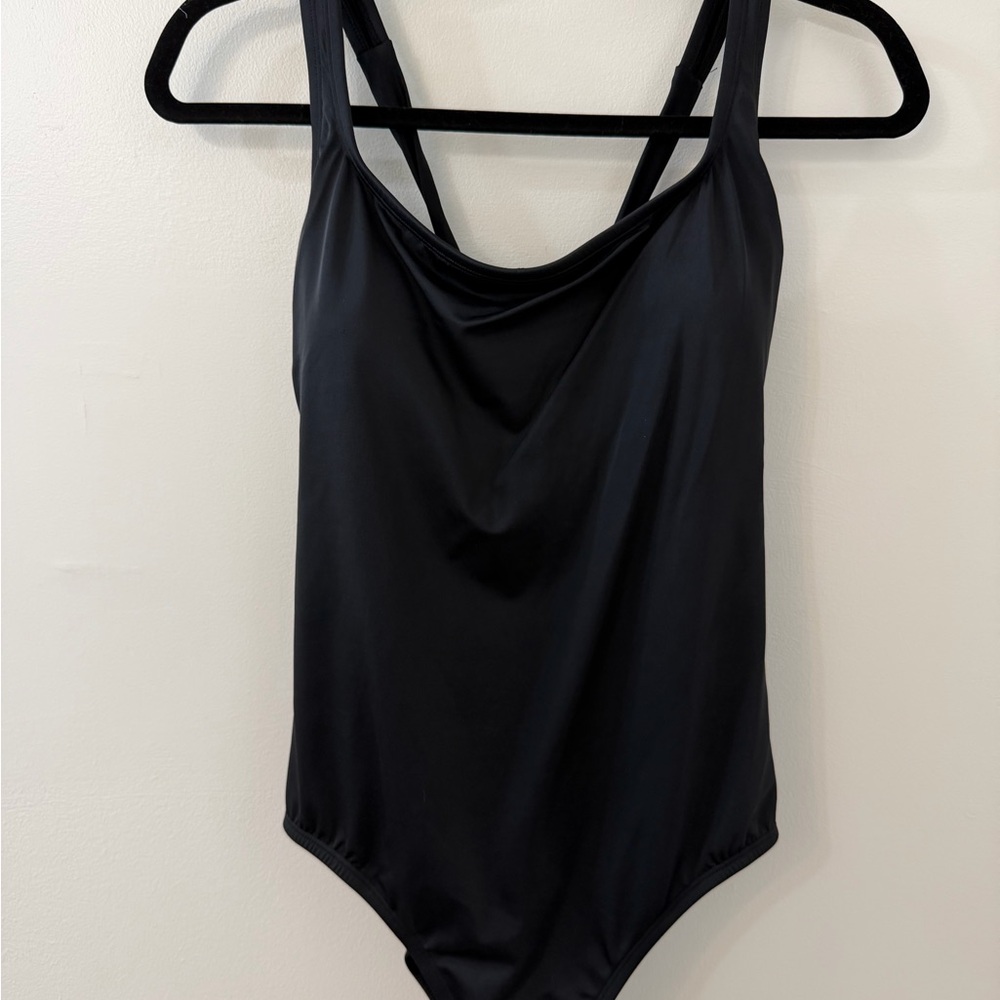 Time and Tru Black Adjustable Strap One Piece Swimsuit L 12–14 NWT